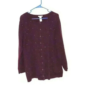 Catherines 2X 100% cotton cardigan pearl snap rhinestones long sleeve purple
